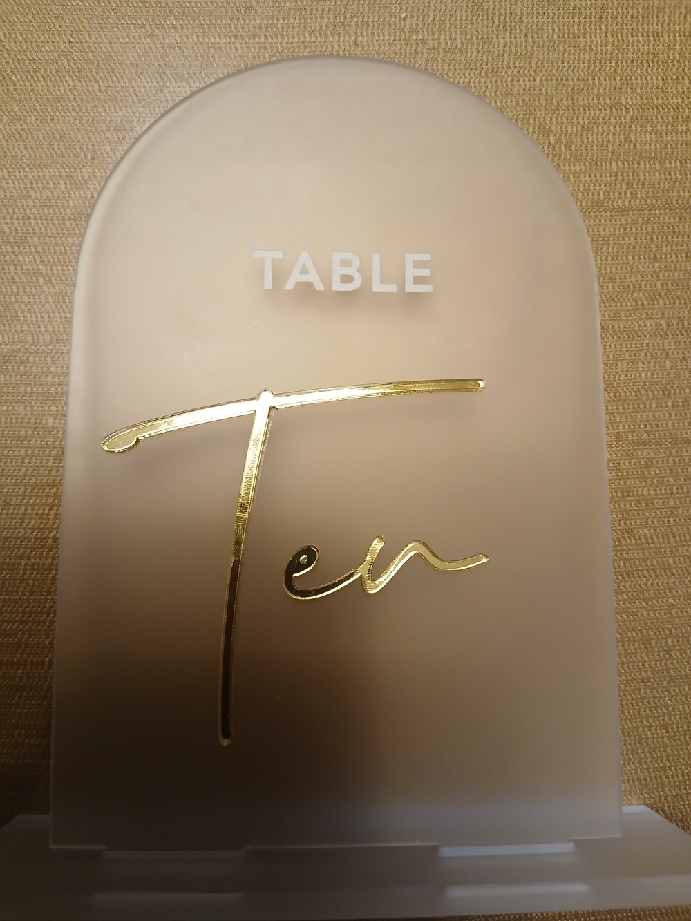 Wedding Event TABLE Numbers Frosted Acrylic Sign with Gold Script Wedding